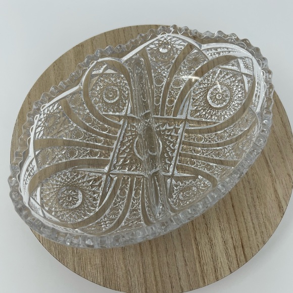 Vintage Imperial USA Leaded Crystal Divided Sawtooth Relish Olive Candy Dish - Picture 2 of 6